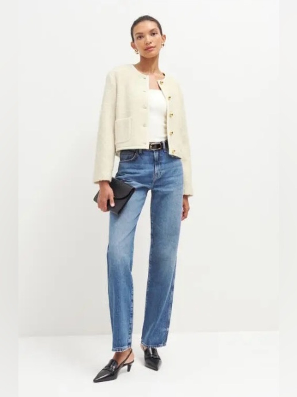 Reformation Dale Cropped Jacket in Color Cream - Picture 5 of 5